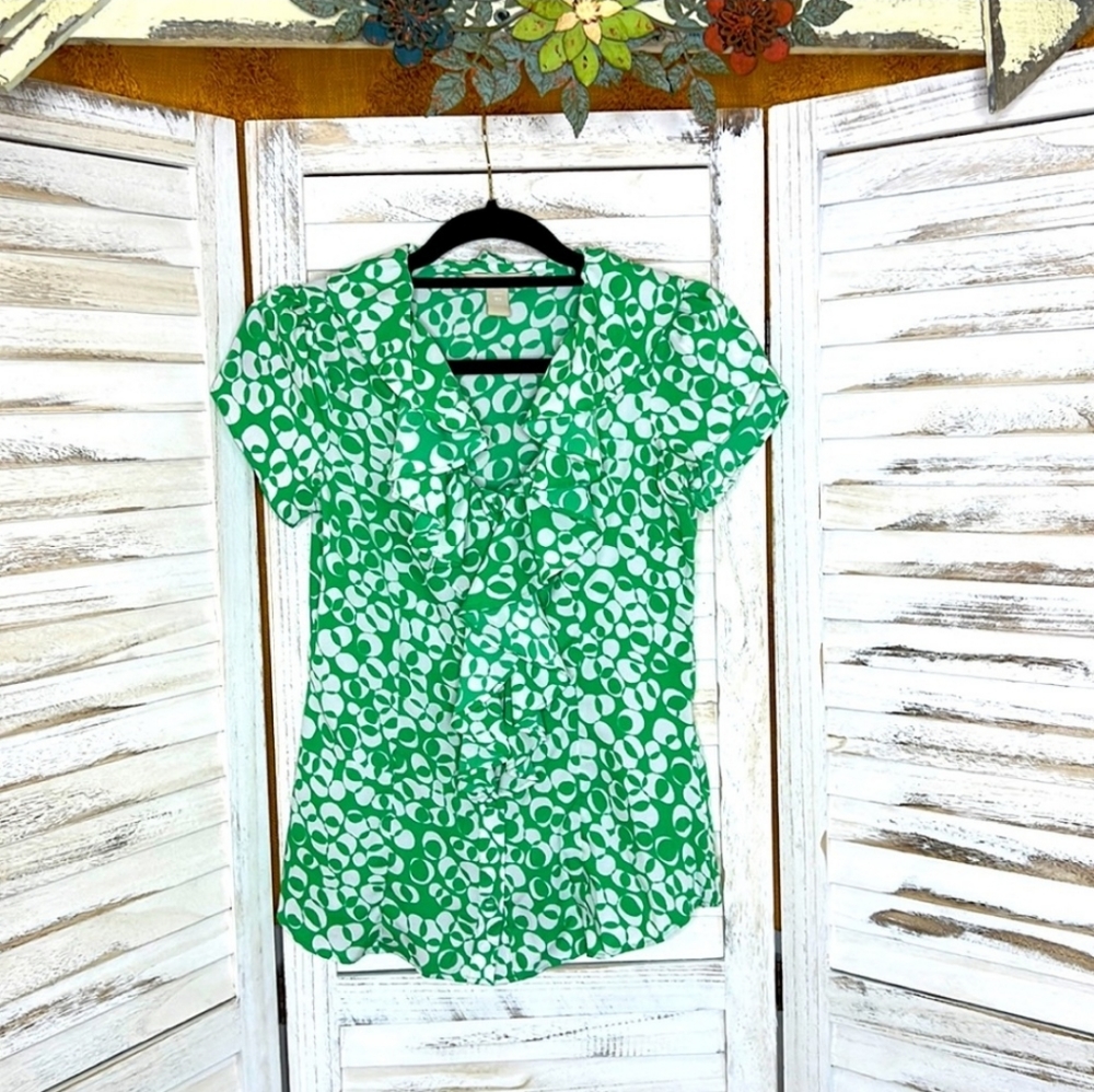 *Banana Republic S/S Green/White Top - SZ XSP* - Picture 1 of 3
